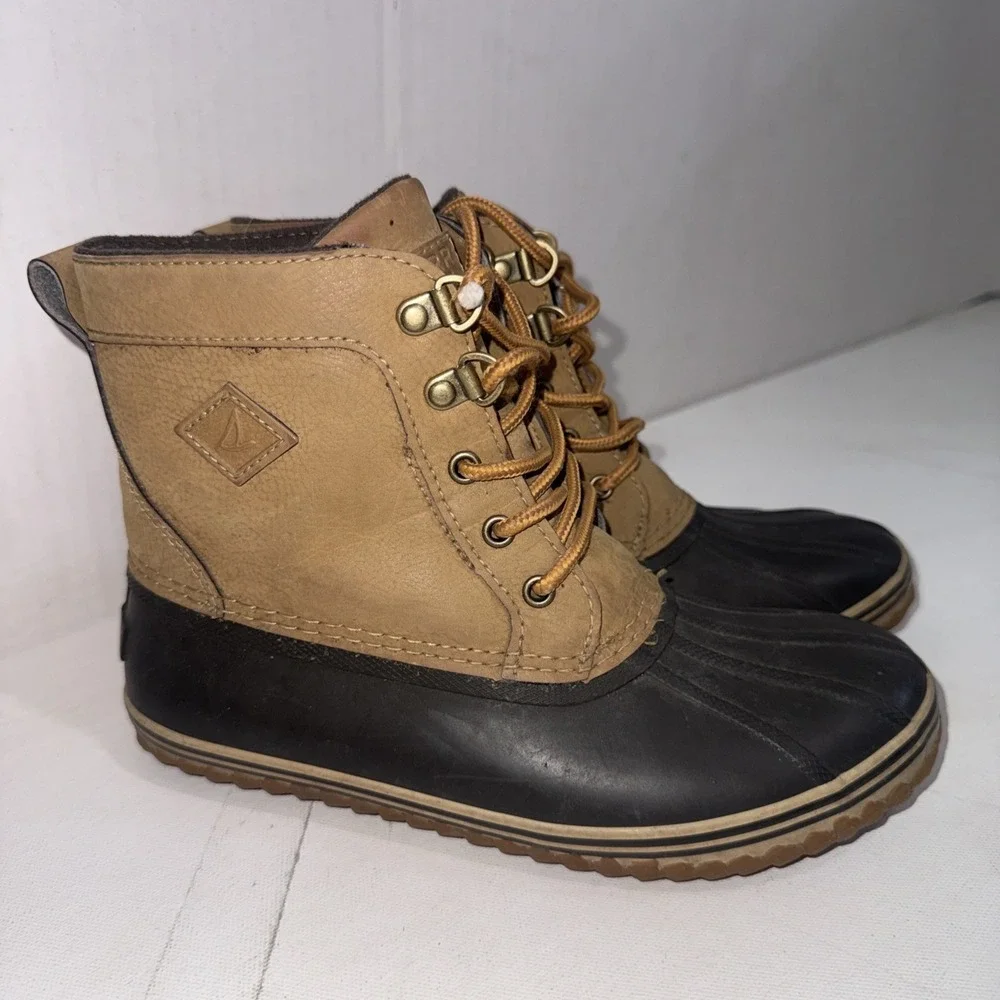 Sperry Port‎ Shoes Brown Tan Lace Up Comfort Rain Duck Boots Youth Kids Size 4M